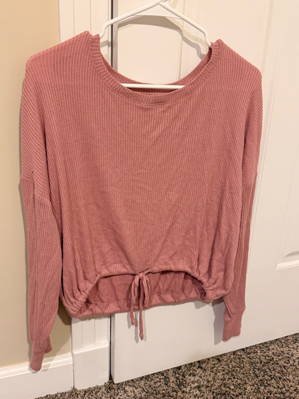 Express Dusty Rose Ribbed Drawstring Hem Sweatshirt